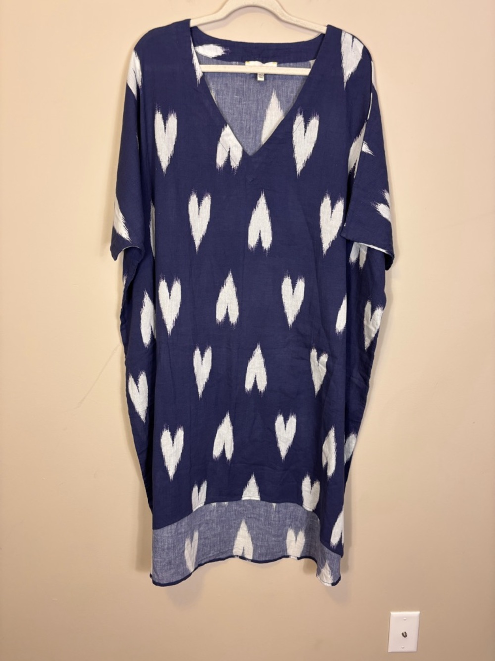 Kerri Rosenthal Navy Blue Heart-Print V-Neck Short Sleeve Midi Shirt Dress XS/S